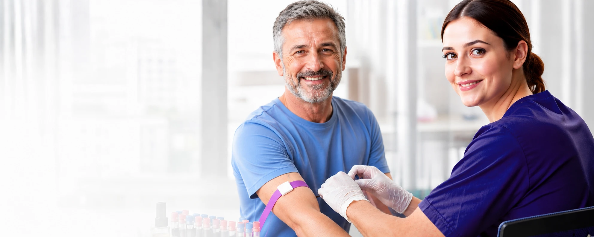 AI-generated image: a medical professional applies a tourniquet to a smiling patient